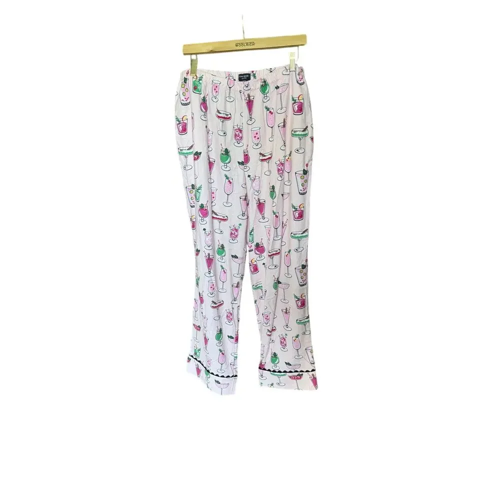 Kate spade cotton viscose flannel pajamas set martinis drinks girly XL self care